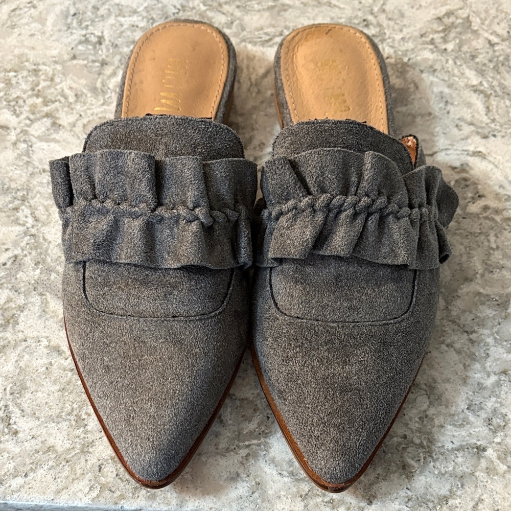 Elegant Gray Ruffle Mules